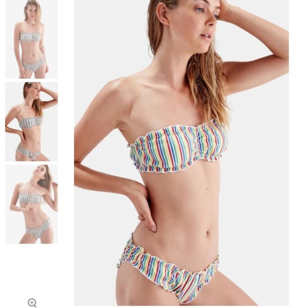SOLID & STRIPED THE AUDREY SEERSUCKER BLOOMER BIKINI - XS (top) S (bottom) - Picture 2 of 3
